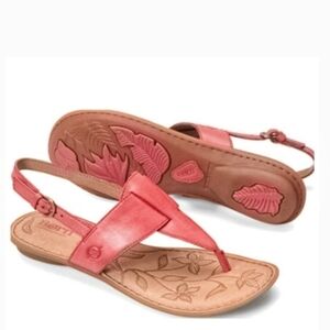 New Born Women's Trini Red Leather Slingback T-Strap Opanka Sandal